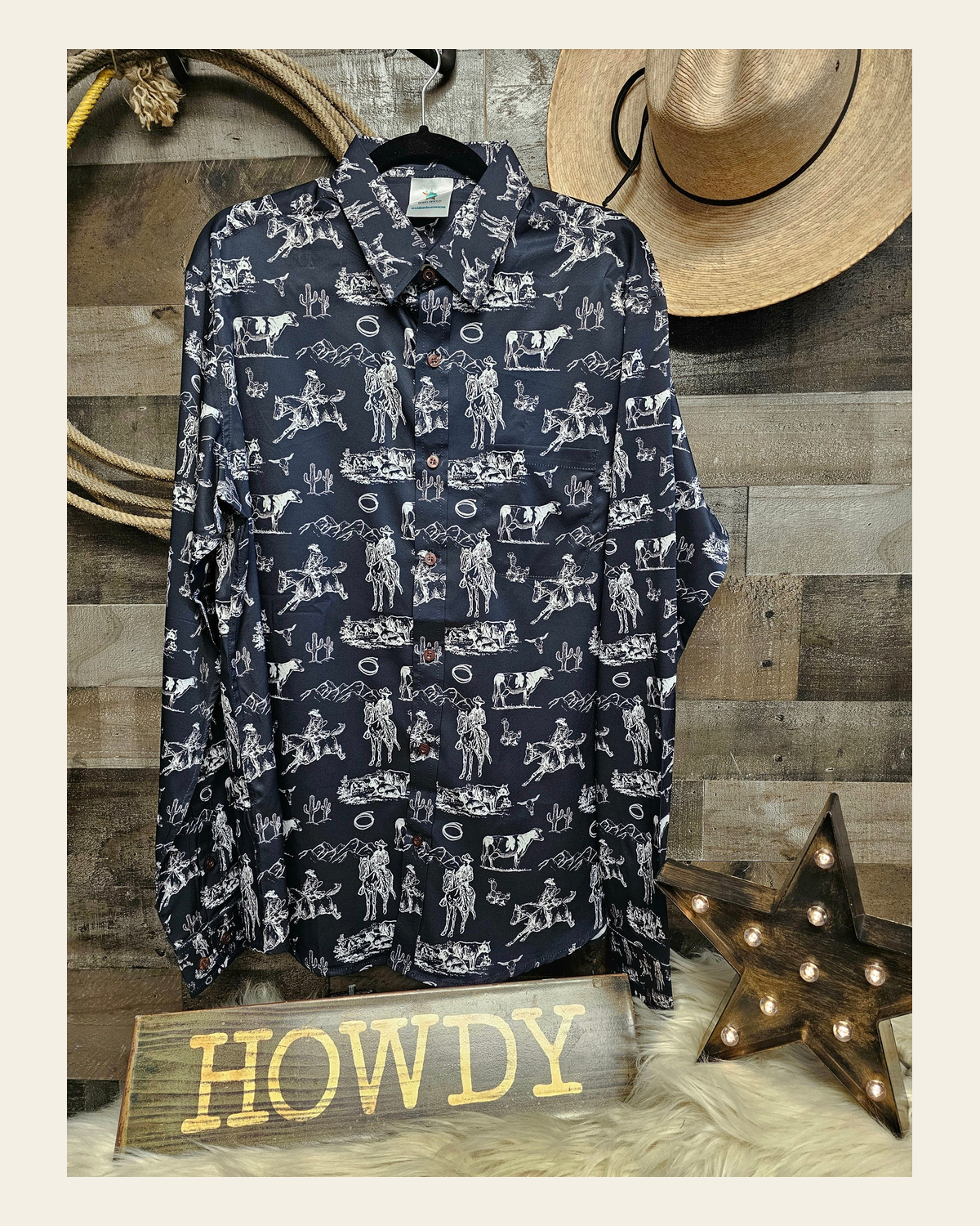 Baha Ranch Ranch Life Unisex Western Button Up Shirt on a warm cream background