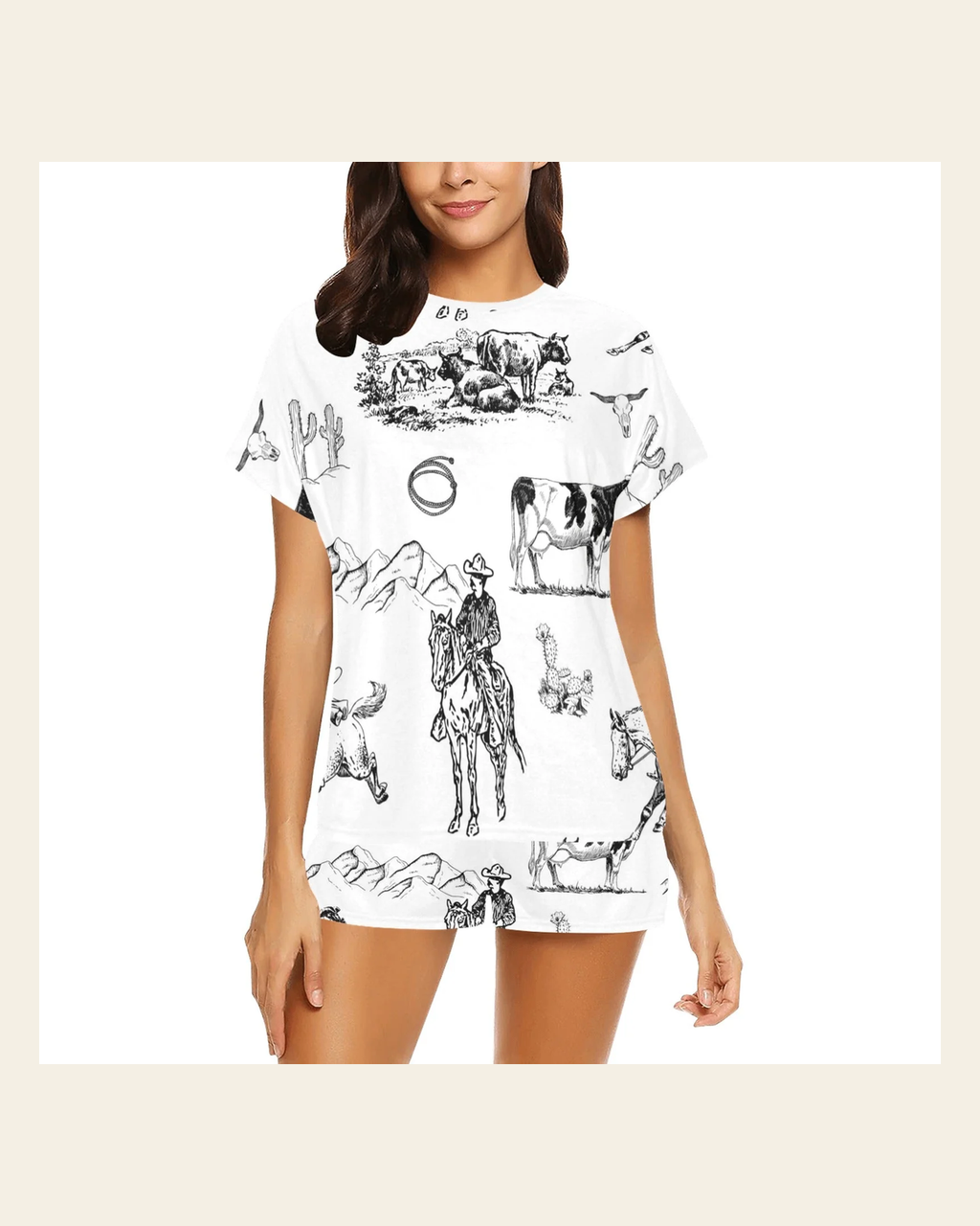 Baha Ranch Ranch Life Women's Short and Top Pajama Set on a warm cream background