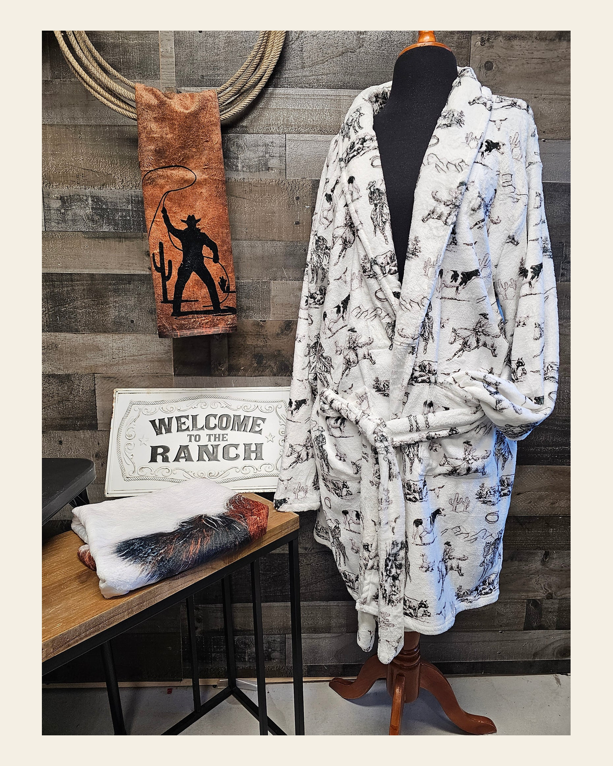 Baha Ranch Ranch Life Women's Western Bath Robe on a warm cream background