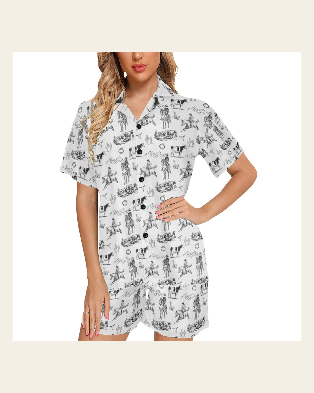 Baha Ranch Ranch Life Women's Western Pajama Set on a warm cream background