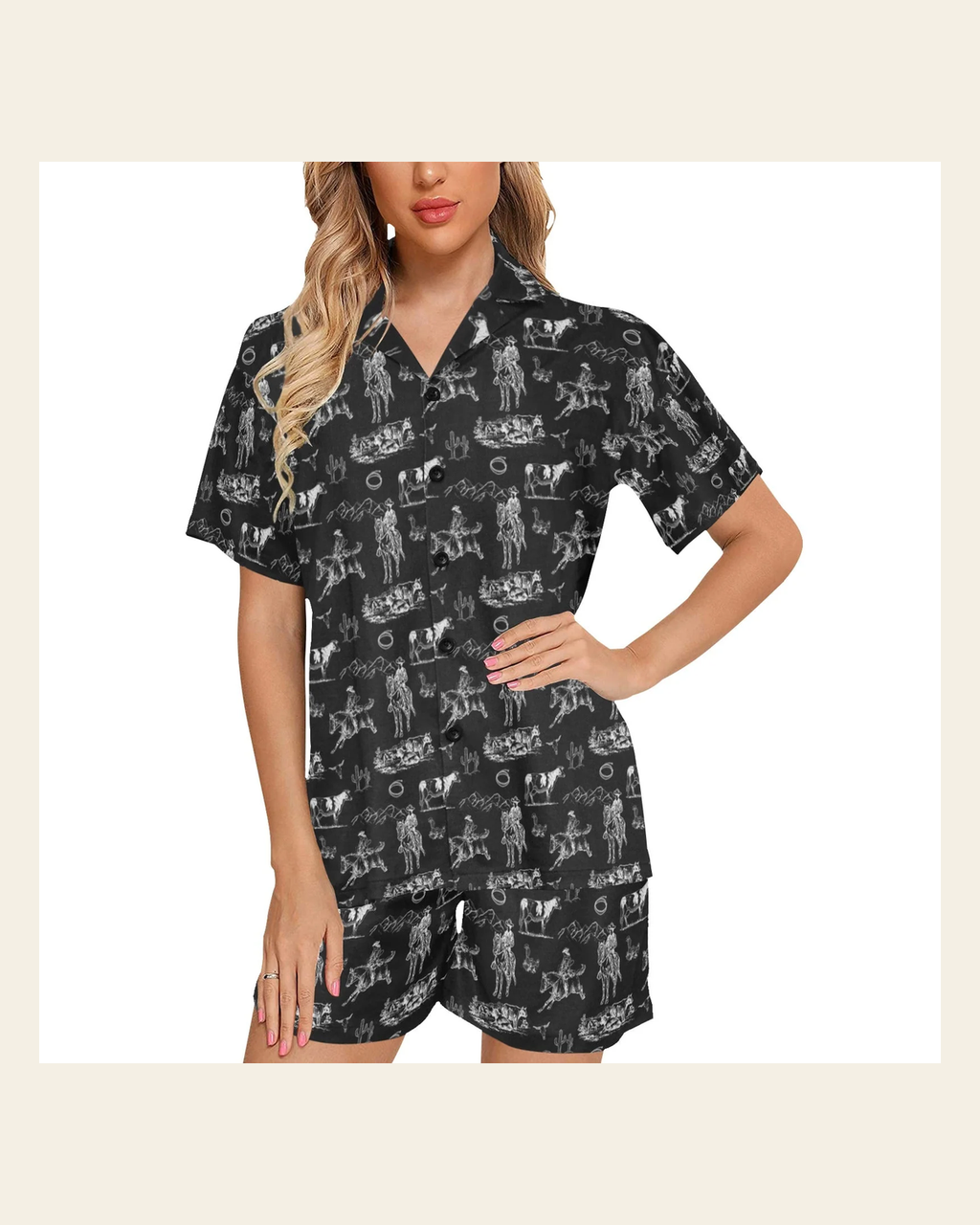 Baha Ranch Ranch Life Women's Western Pajama Set on a warm cream background