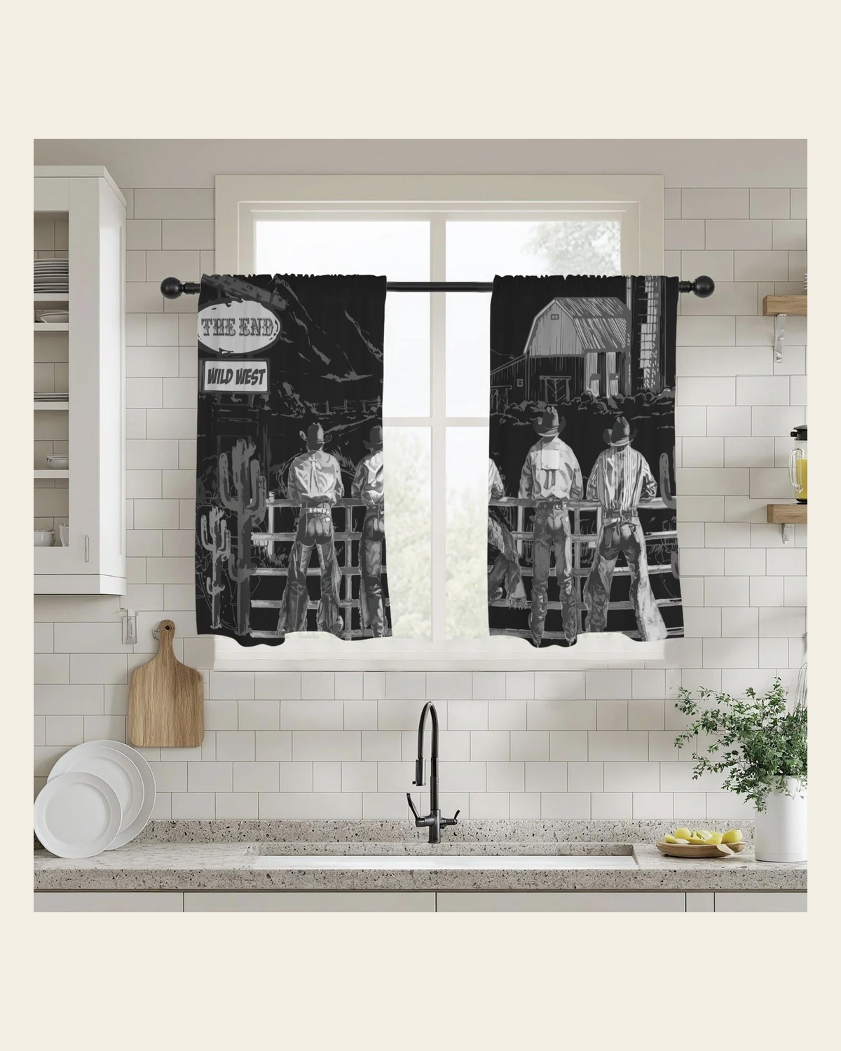 Baha Ranch Ranching Curtains Window 28"x40" (2-Piece) Made in America on a warm cream background