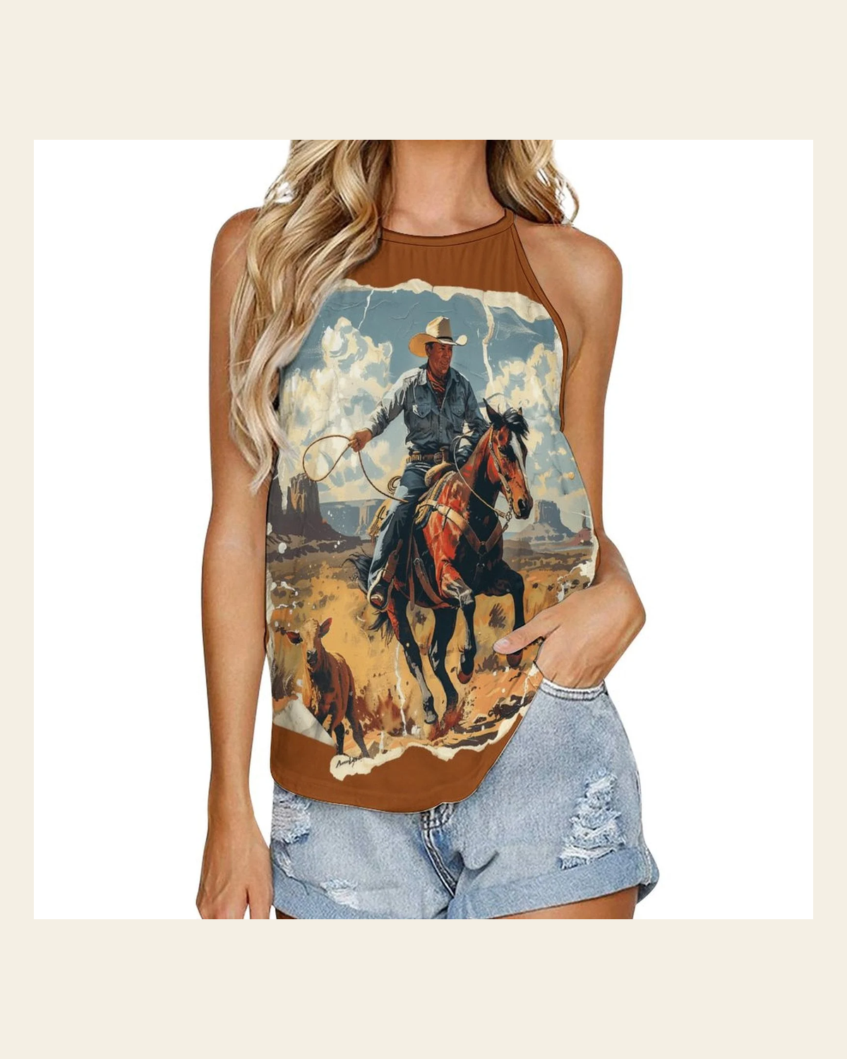 Baha Ranch Ranching Western Tank Top on a warm cream background