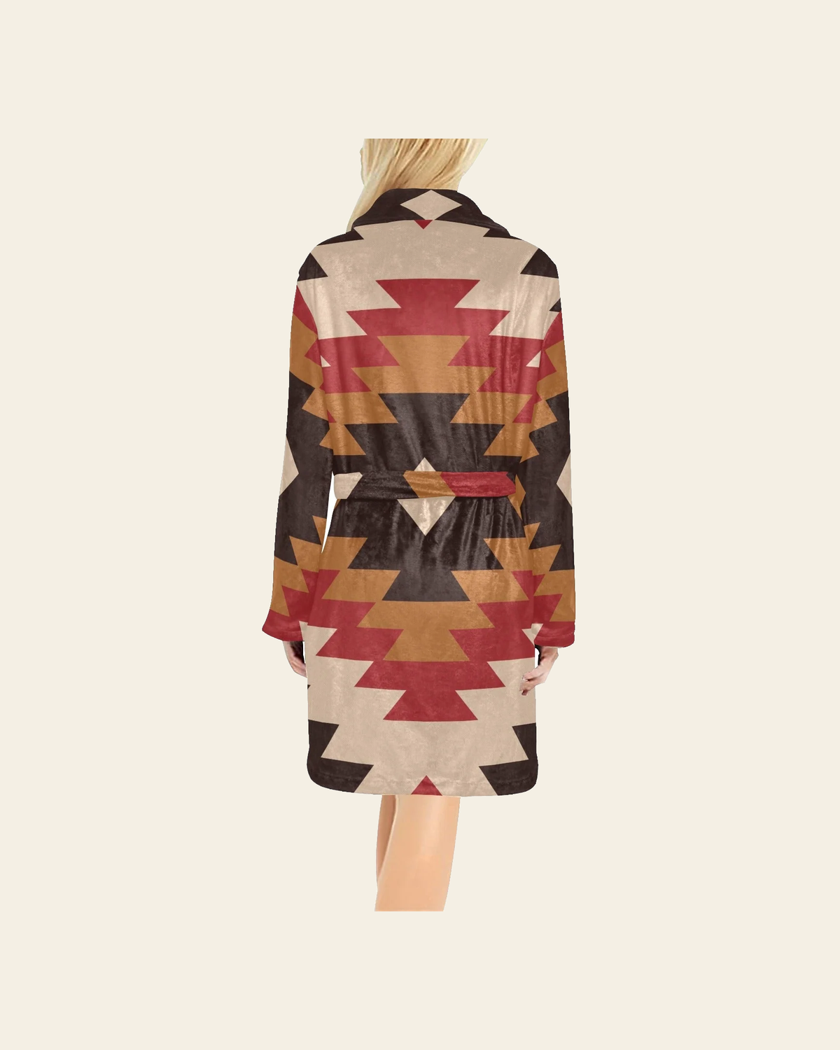 Baha Ranch Red Aztec Women's Western Bath Robe on a warm cream background