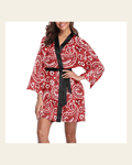 Baha Ranch Red Bandana Women's Lounge Kimono Robe on a warm cream background