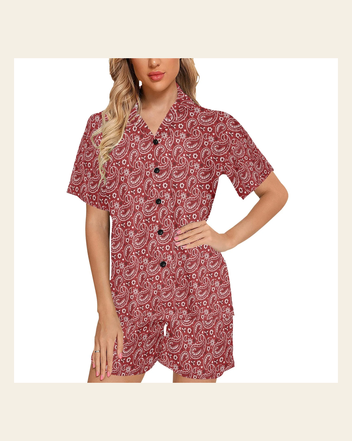 Baha Ranch Red Bandana Women's Western Pajama Set on a warm cream background