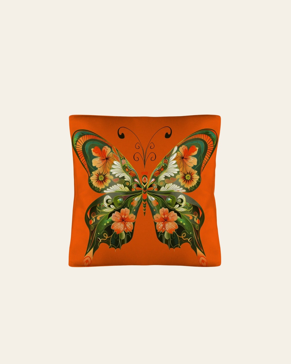 Baha Ranch Retro Floral Butterfly Pillow Case Made in America on a warm cream background