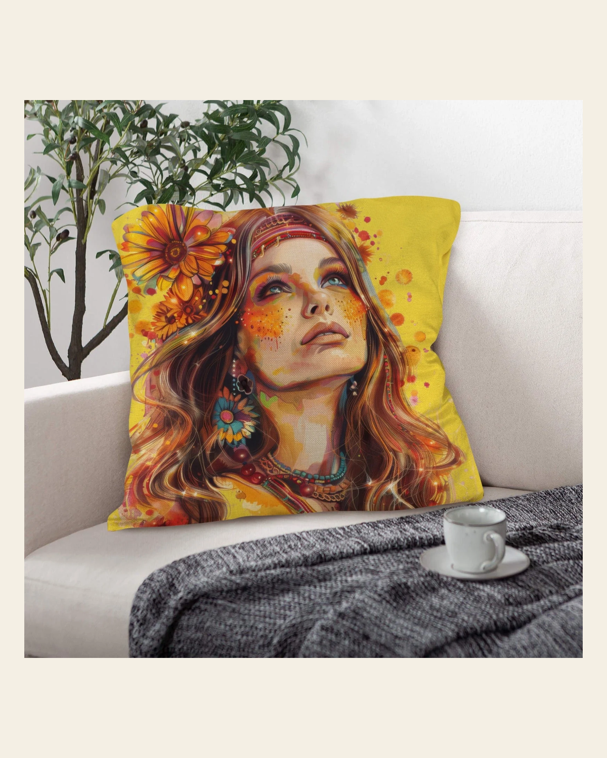 Baha Ranch Retro Girl Pillow Case Made in America on a warm cream background