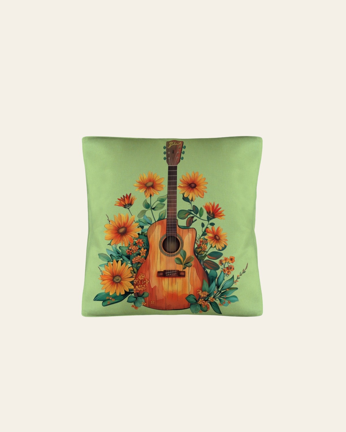 Baha Ranch Retro Guitar Pillow Case Made in America on a warm cream background