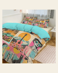 Baha Ranch Retro Pop Western 3-Piece Bedding Set (1 Duvet Cover + 2 Pillow Shams) – 102"×90" on a warm cream background