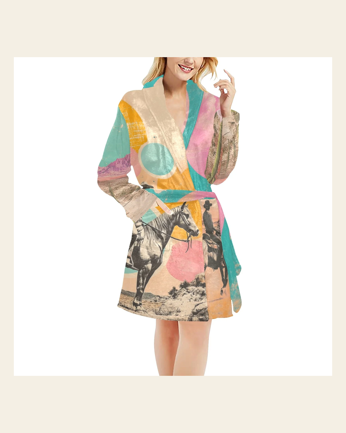 Baha Ranch Retro Pop Western Bath Robe on a warm cream background