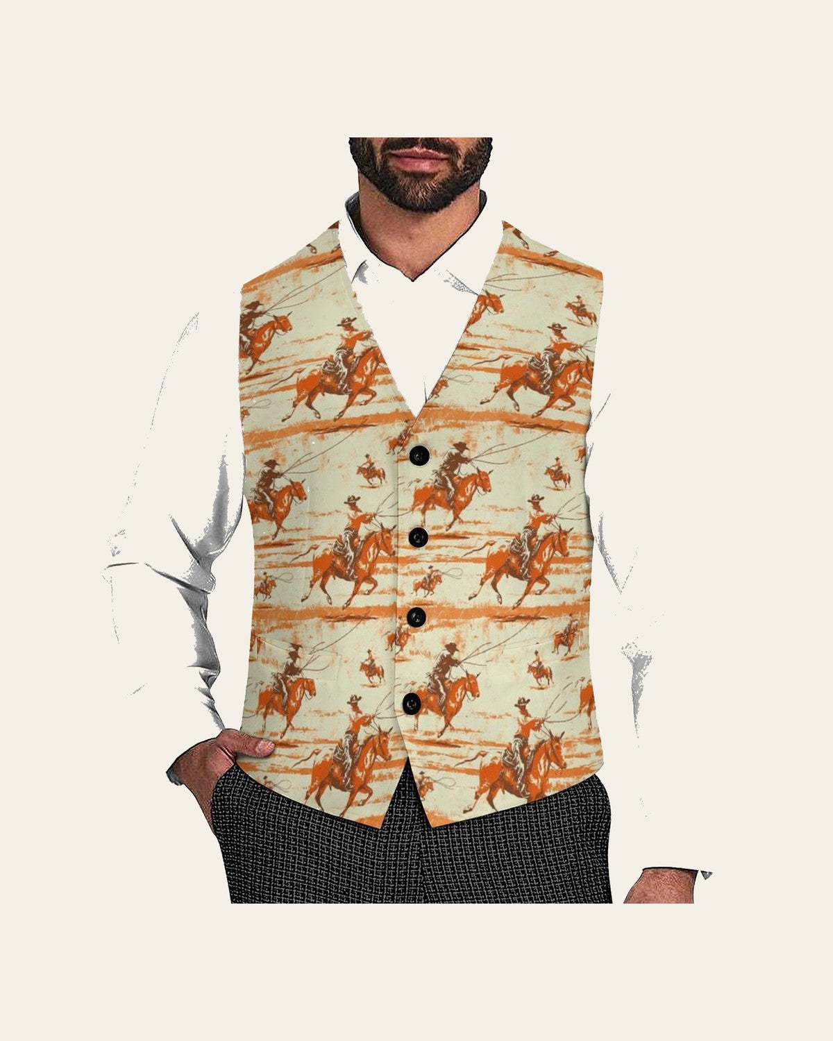 Baha Ranch Retro Western Men's Vest on a warm cream background