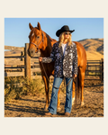 Baha Ranch Rhinestone Cowgirl Yeehaw Blazer Women's Blazer on a warm cream background