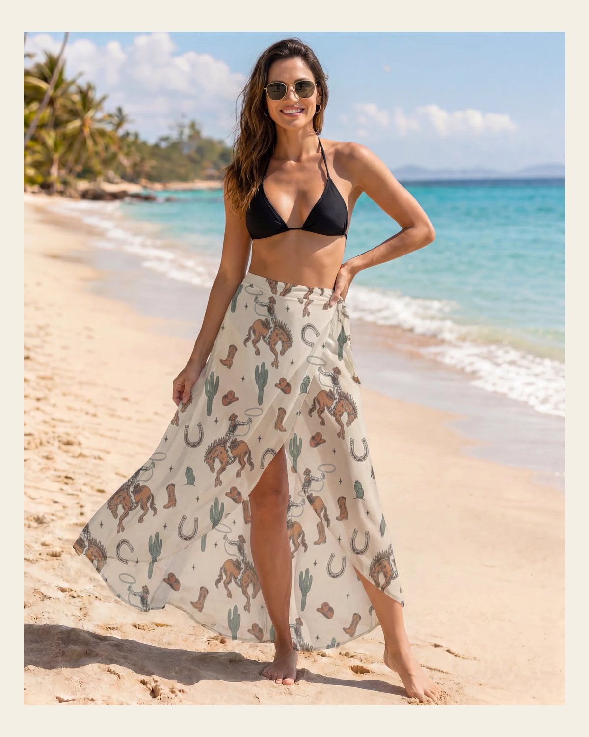 Baha Ranch Rodeo Cowboy Beach Coverup Skirt on a warm cream background