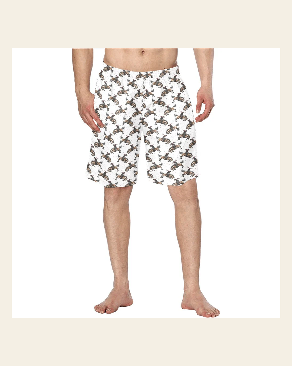 Baha Ranch Rodeo Cowboy Men's Western Swim Trunk Board Shorts on a warm cream background