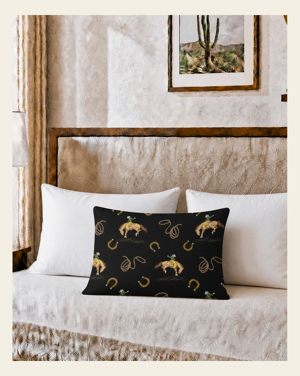 Baha Ranch Rodeo Cowboy Pillowcase Made in America on a warm cream background