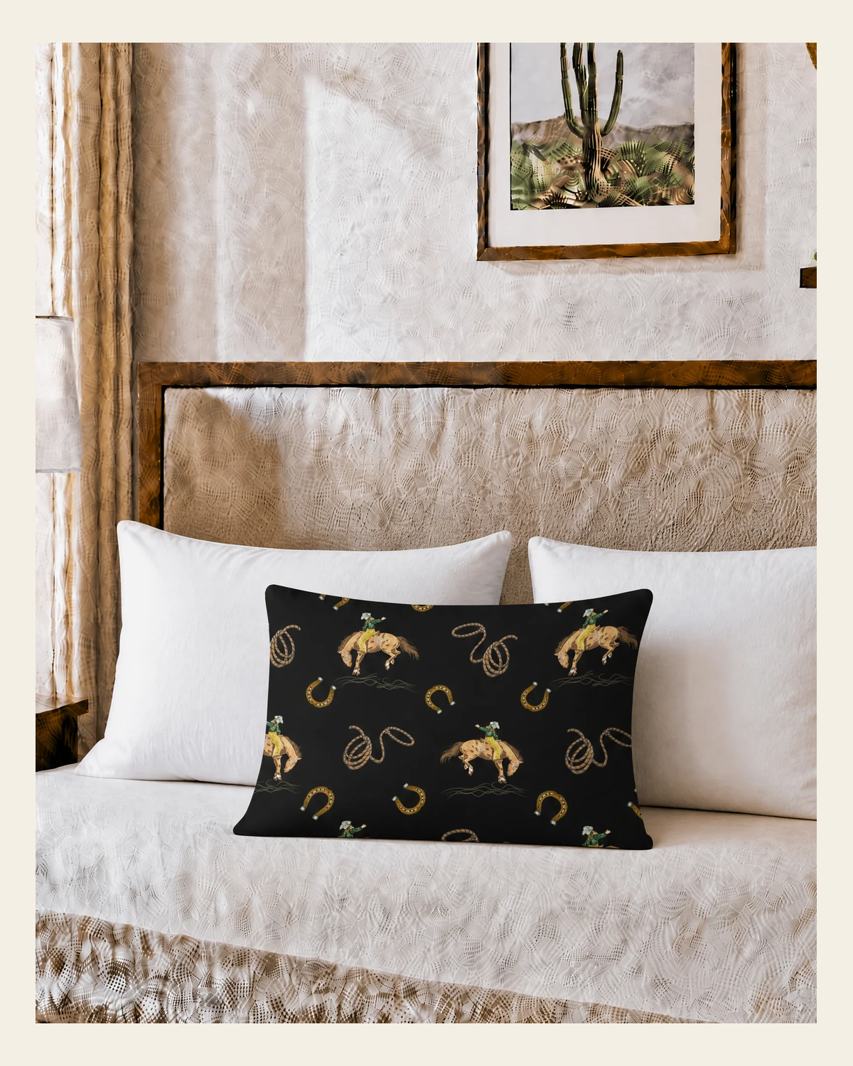 Baha Ranch Rodeo Cowboy Pillowcase Made in America on a warm cream background