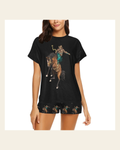 Baha Ranch Rodeo Cowboy Womens Western Top and Short Pajama Set on a warm cream background