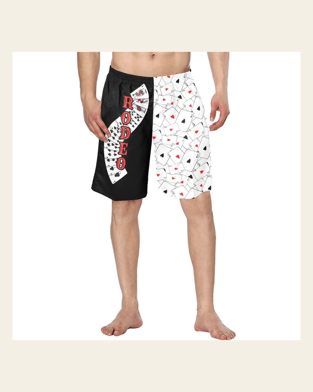 Baha Ranch Rodeo Vegas Mens Western Swim Trunks Shorts on a warm cream background
