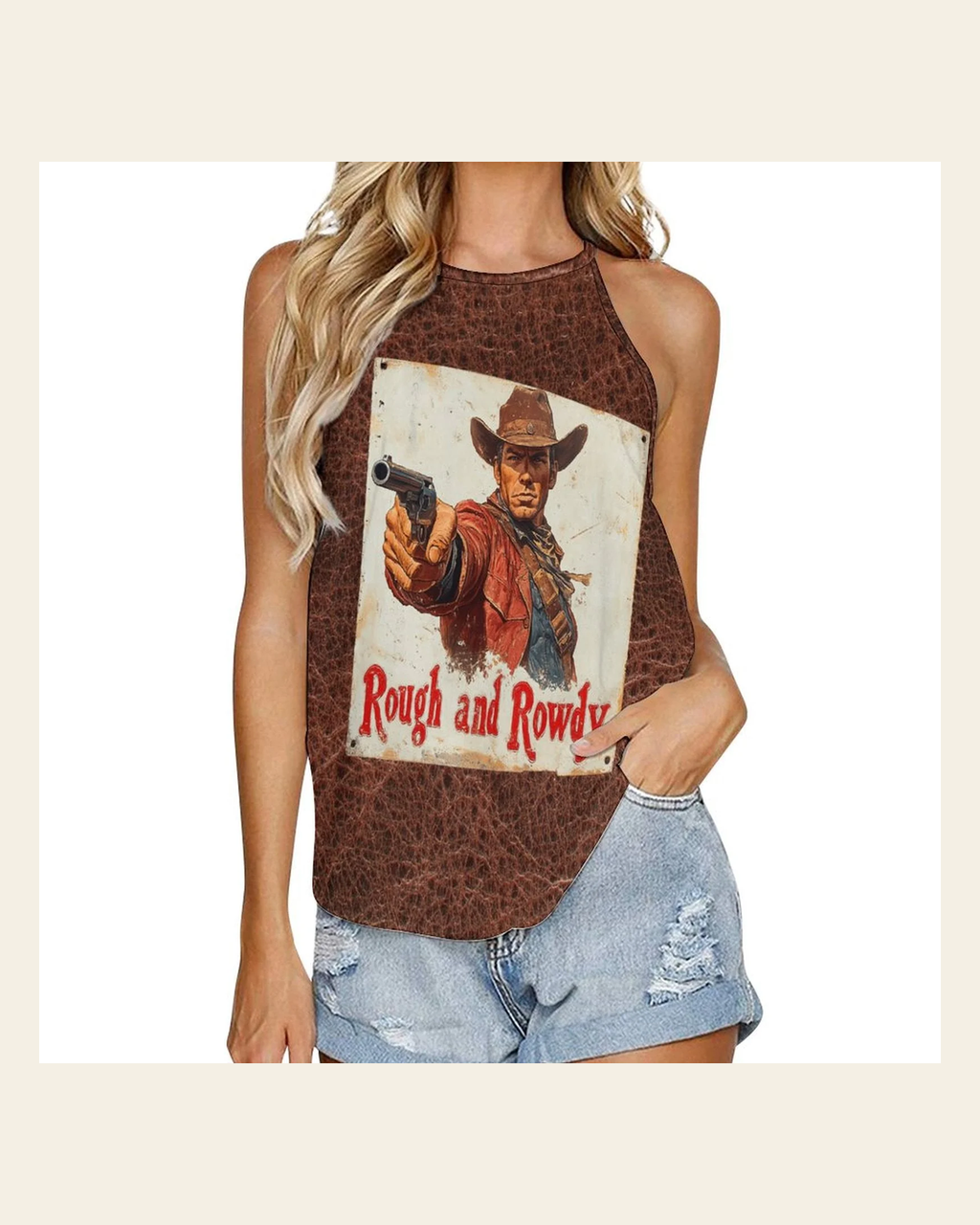 Baha Ranch Rough and Rowdy Vintage Western Tank on a warm cream background