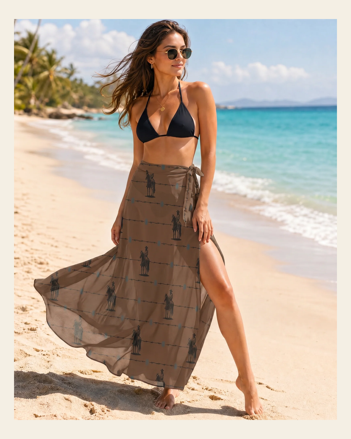 Baha Ranch Saddle Up Beach Coverup Skirt Swimwear Cover Up on a warm cream background