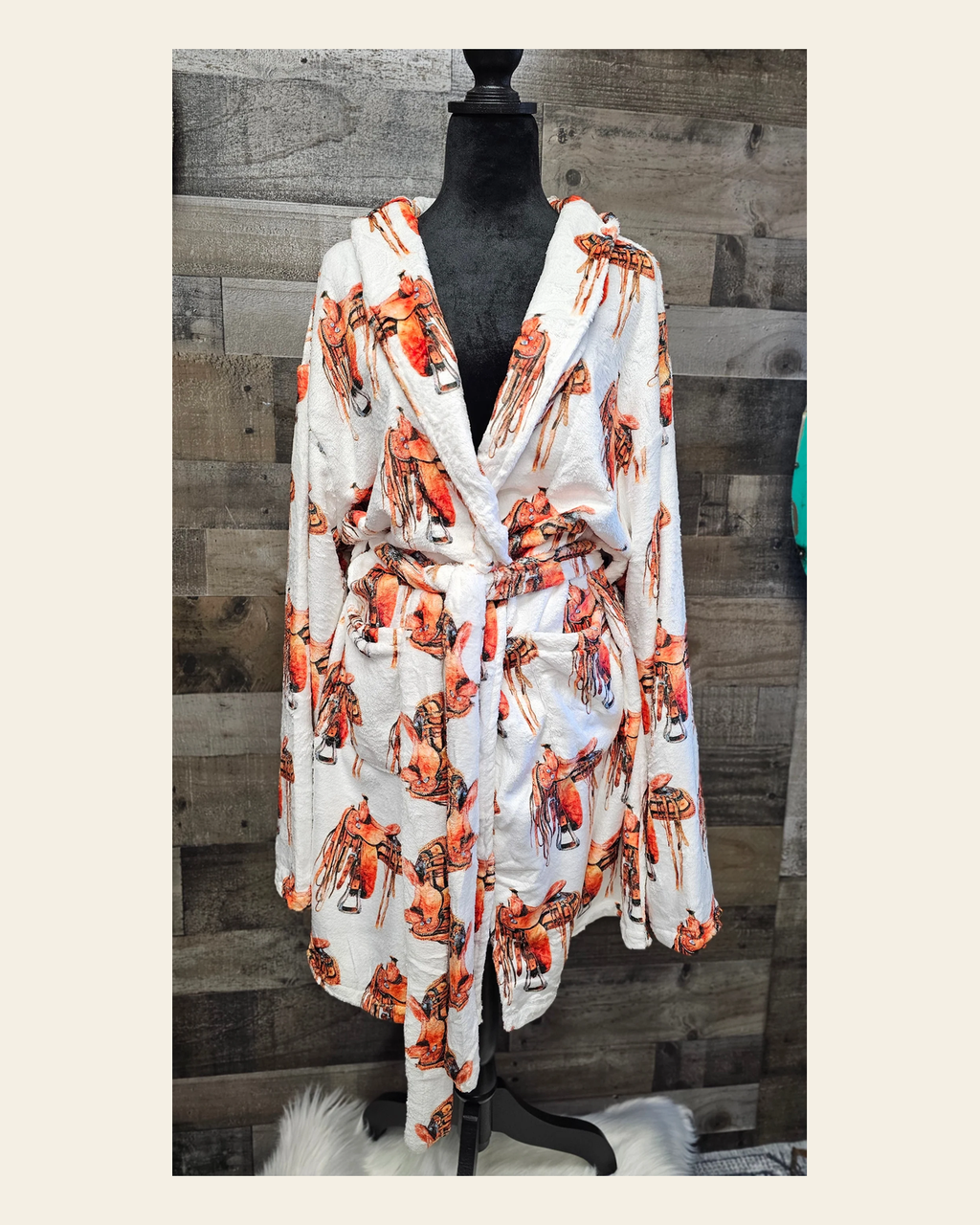 Baha Ranch Saddle UP Western Robe on a warm cream background