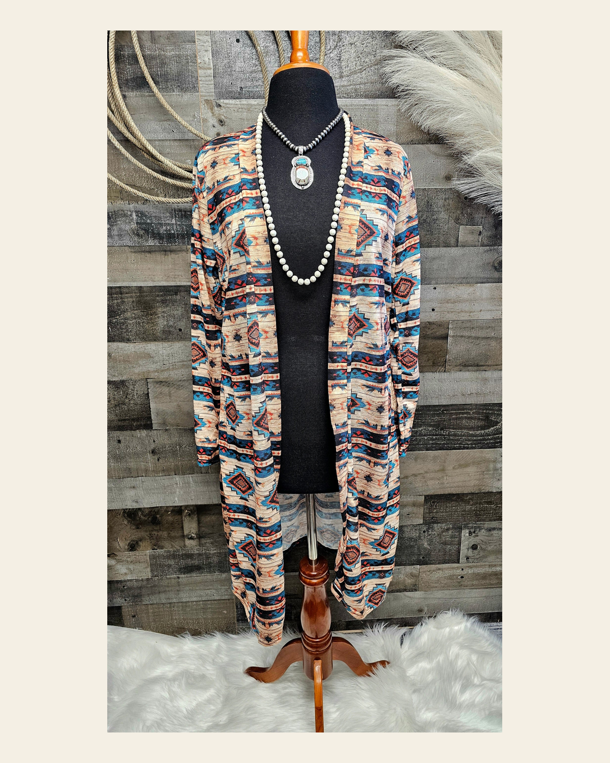 Baha Ranch Santa Fe Lightweight Cardigan on a warm cream background