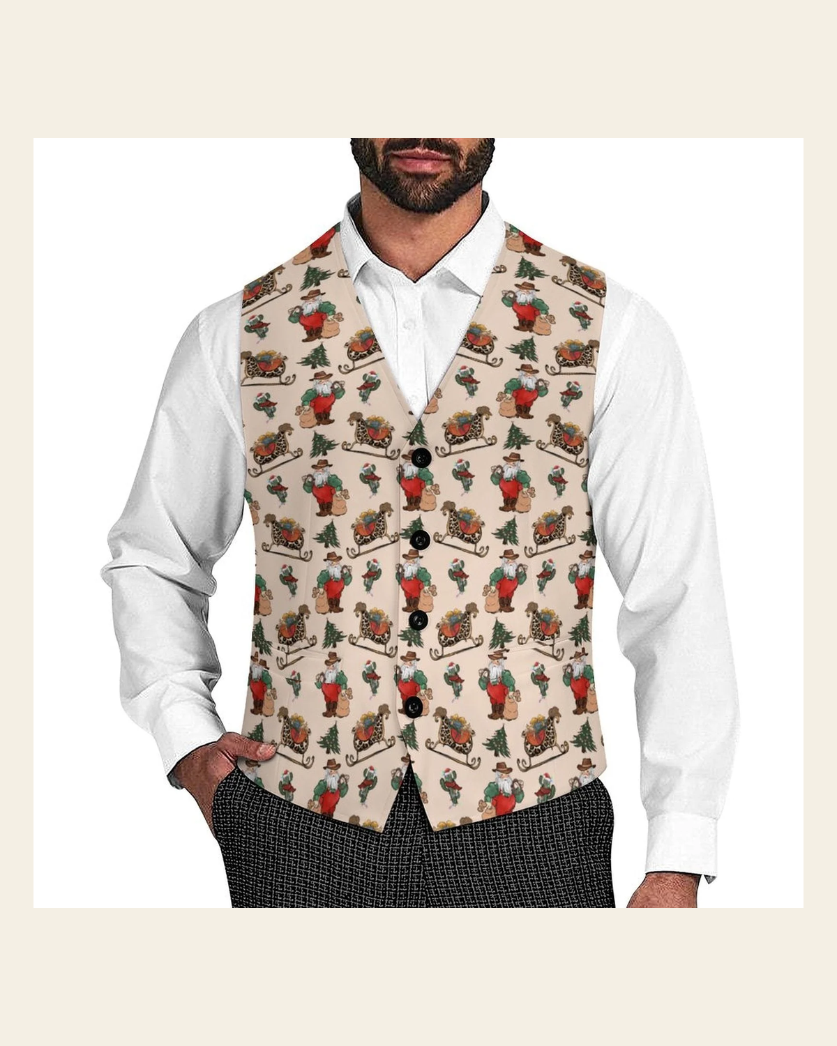 Baha Ranch Santa's Sleigh Men's Western Vest on a warm cream background