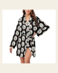 Baha Ranch Silver Concho Women's Long Sleeve Belted Satin Feel Dressing Lounge Robe on a warm cream background
