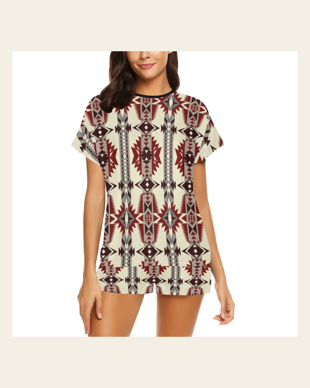 Baha Ranch Southwestern Aztec Pajama Top Short Set on a warm cream background