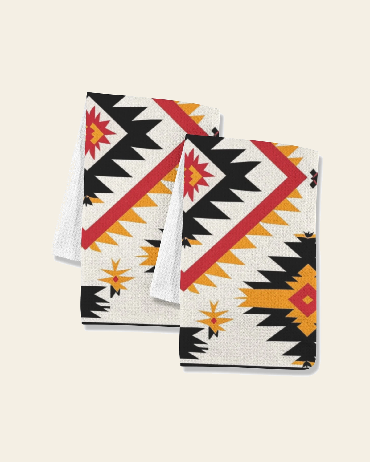 Baha Ranch Southwestern Aztec Set of 2 Kitchen Dish Towels Made in America on a warm cream background