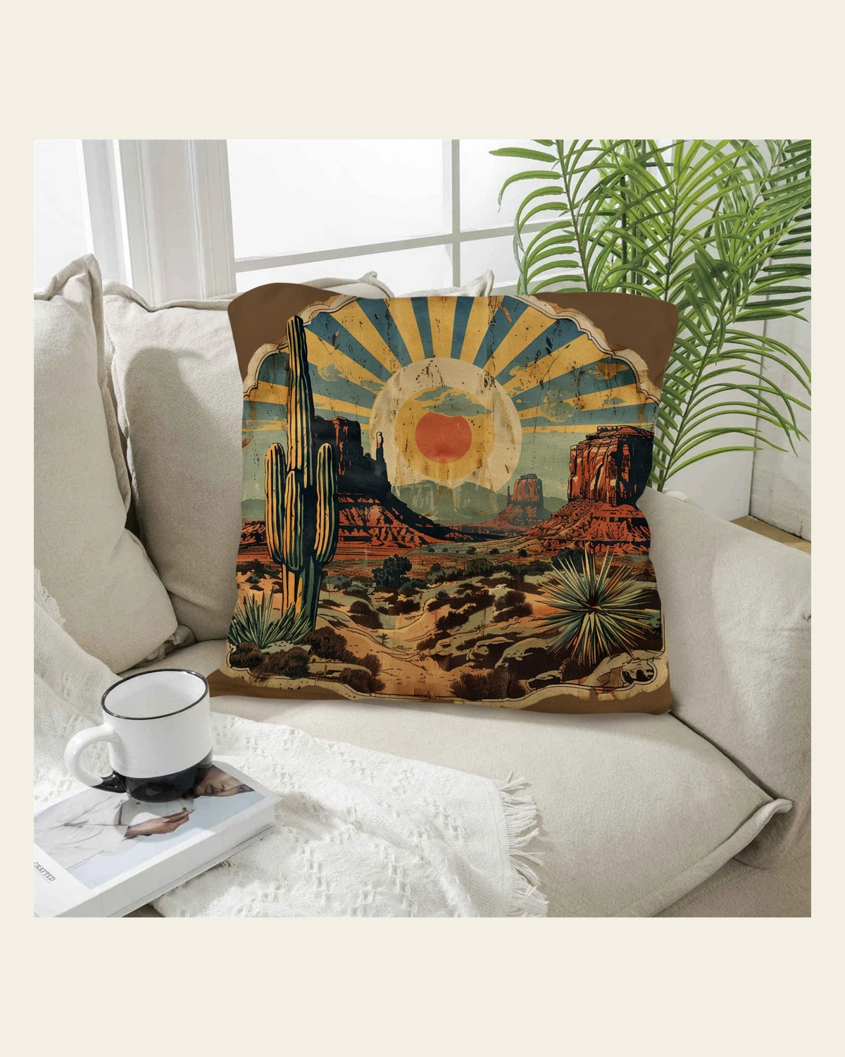 Baha Ranch Southwestern Desert Pillow Case Made in America on a warm cream background