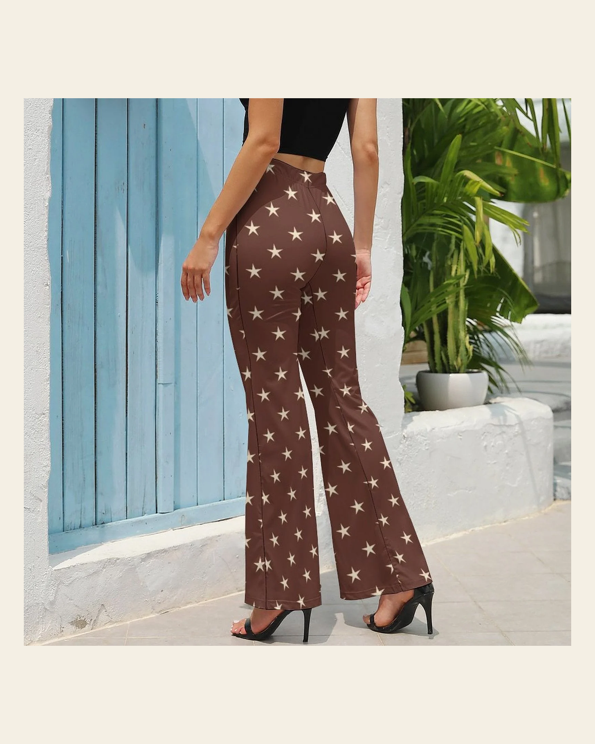 Baha Ranch Star Print Flare Pants on a warm cream background