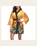 Baha Ranch Sunflower Field Women's Lounge Kimono Robe on a warm cream background
