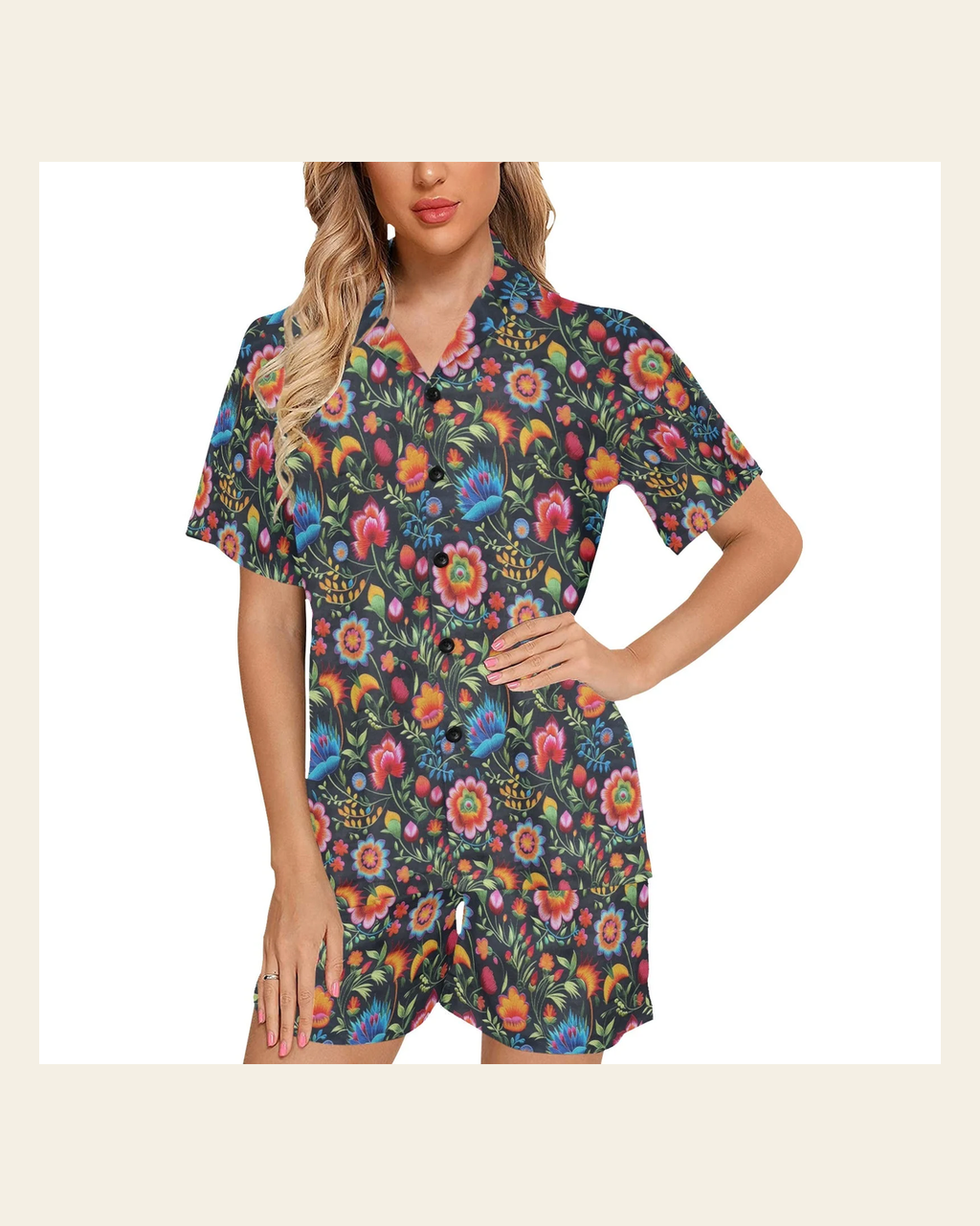 Baha Ranch Talavera Print Women's Western Pajama Set on a warm cream background