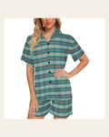 Baha Ranch Teal Aztec Women's Western Pajama Set on a warm cream background