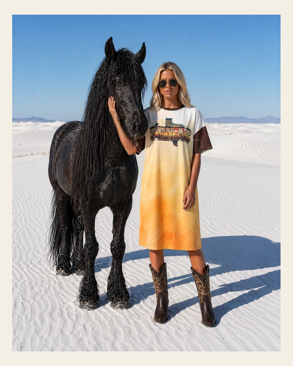 Baha Ranch Texas T Shirt Dress or Sleep Shirt on a warm cream background