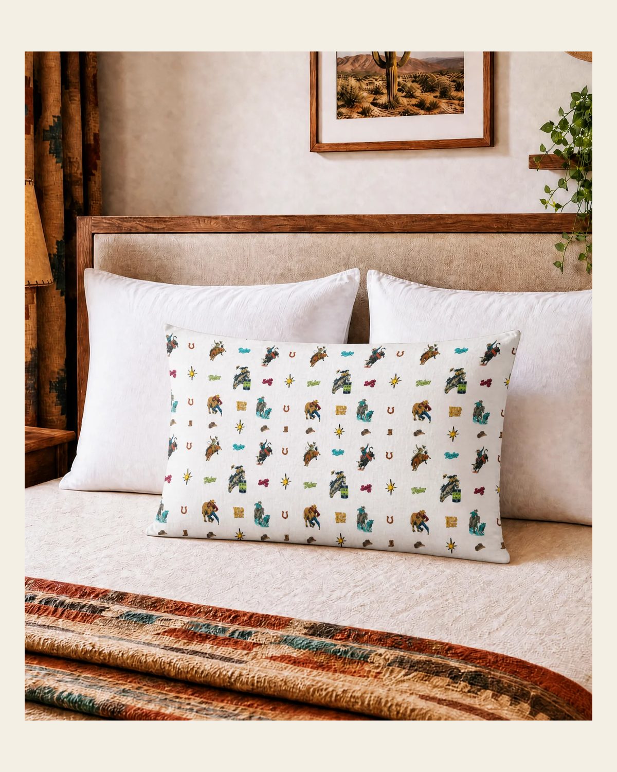 Baha Ranch the Last roundup Collage Pillow Case Made in America on a warm cream background