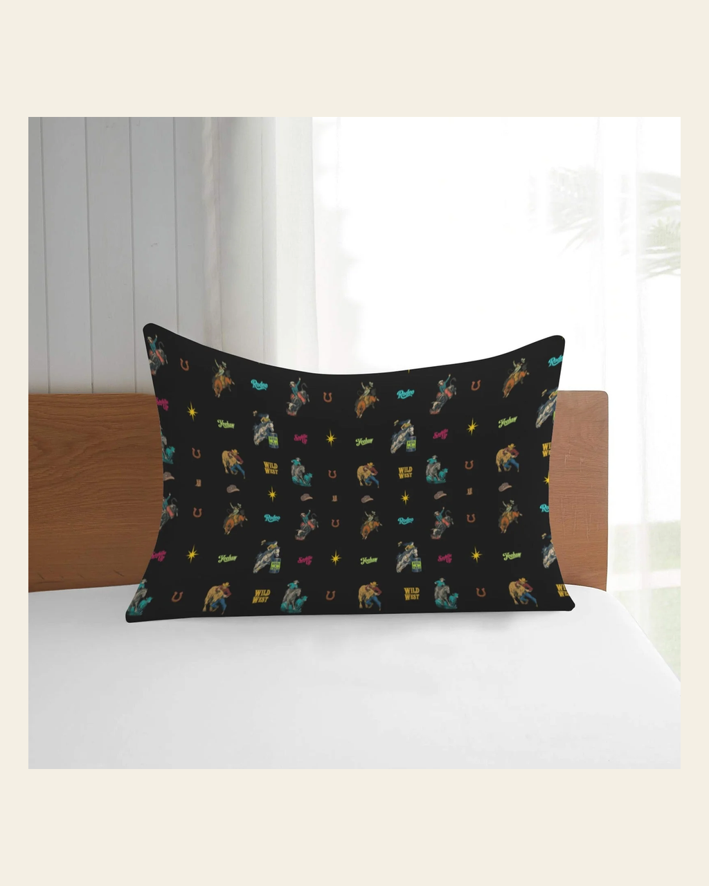 Baha Ranch the Last Roundup Collage Pillow Cover Made in America on a warm cream background