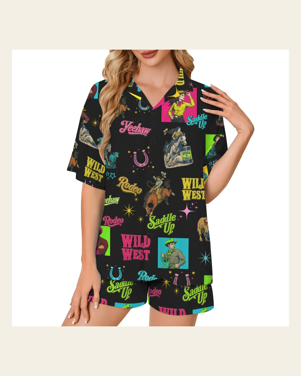 Baha Ranch The Last Roundup Short Pajama Set Made in America on a warm cream background