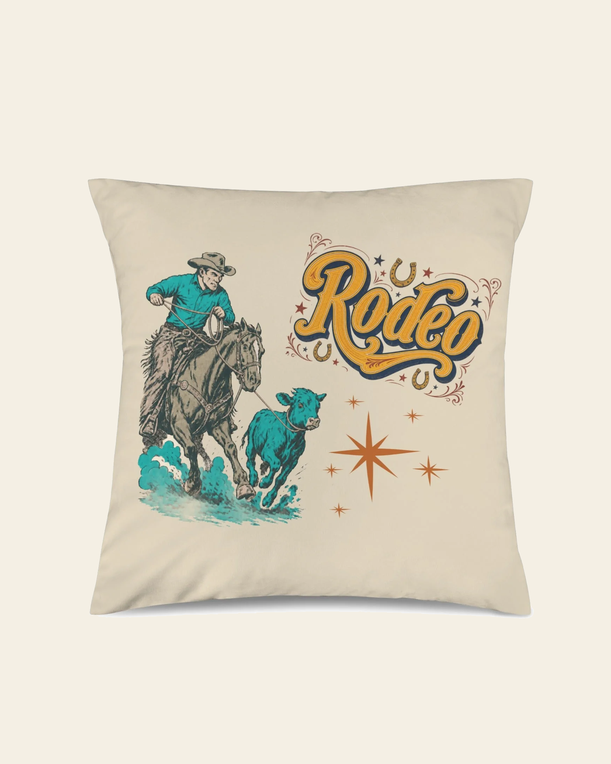Baha Ranch The Last Roundup Throw Pillow Cover Made in America on a warm cream background