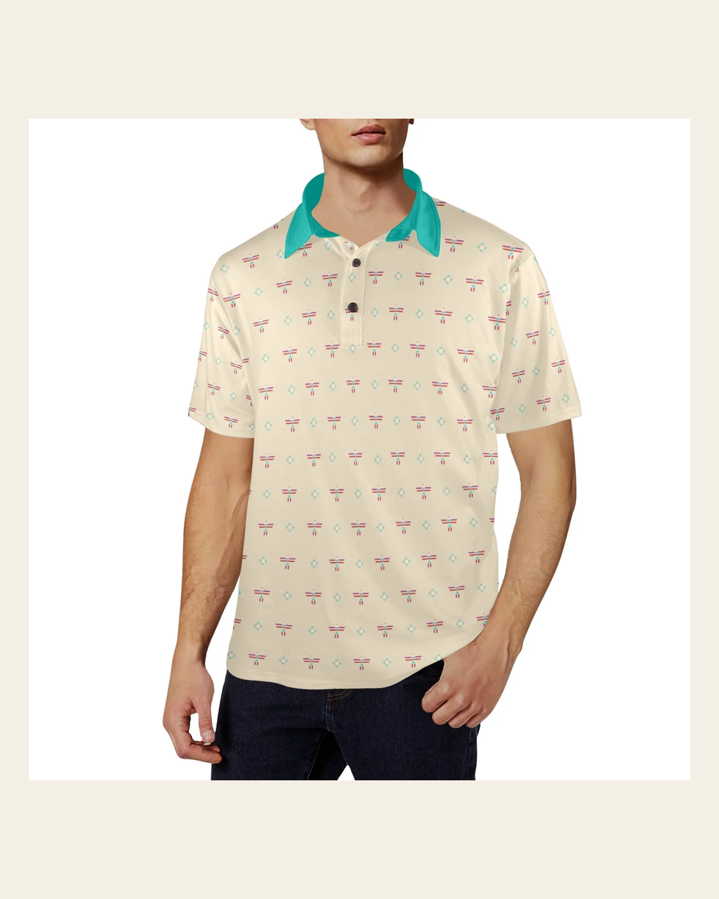 Baha Ranch Thunderbird Polo Style Shirt on a warm cream background