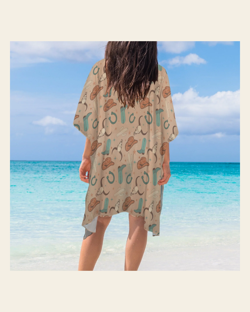 Baha Ranch Totally Western Duster Kimono Coverup on a warm cream background