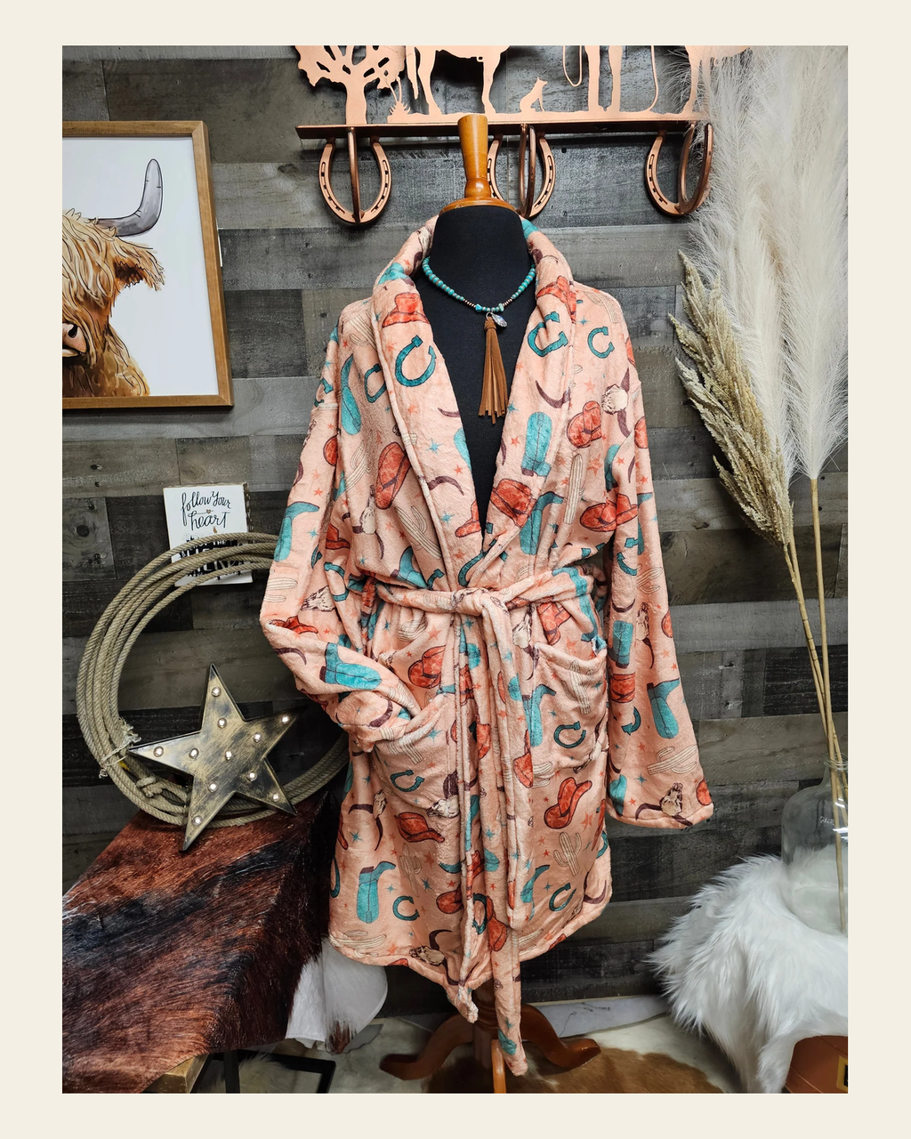 Baha Ranch Totally Western Women's Western Bath Robe on a warm cream background