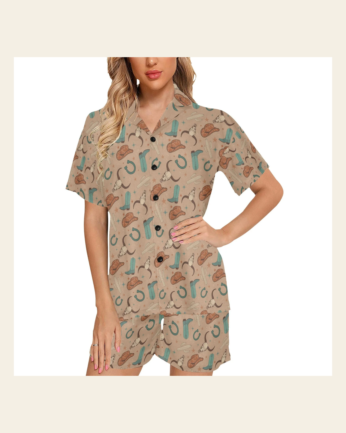 Baha Ranch Totally Western Women's Western Pajama Set on a warm cream background