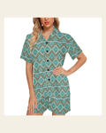 Baha Ranch Turquoise Aztec Western Women's Pajama Set on a warm cream background