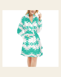 Baha Ranch Turquoise Aztec Women's Western Bath Robe on a warm cream background