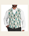 Baha Ranch Turquoise Christmas Trees Men's Western Vest on a warm cream background