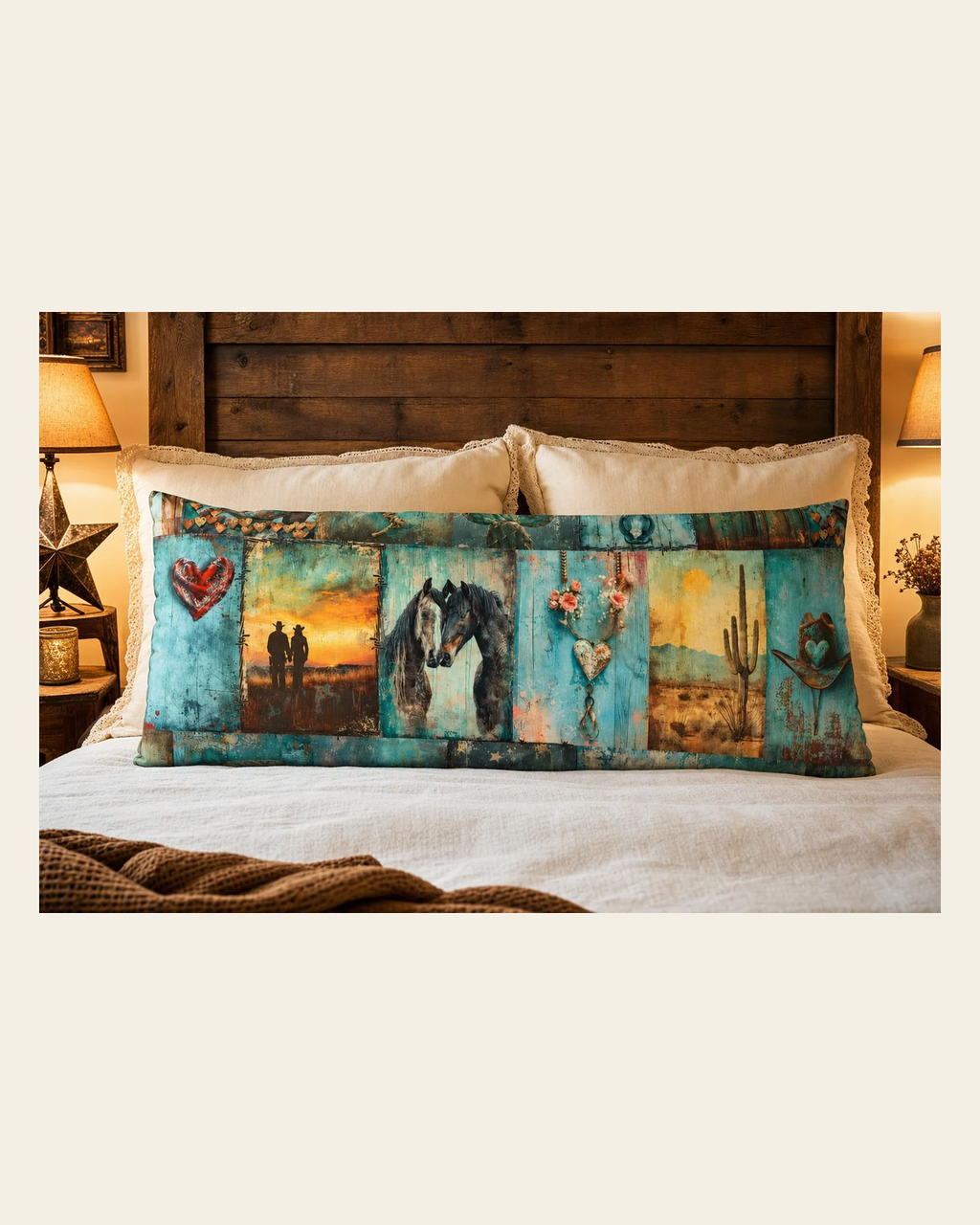 Baha Ranch Turquoise Dreams Body Pillow Cover Made in America on a warm cream background