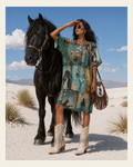 Baha Ranch Turquoise Dreams T Shirt Dress or Sleep Shirt on a warm cream background